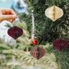 6 Pcs Honeycomb Christmas Ornaments 3D Mini Glitter Edge Paper Honeycomb Lantern Vintage Foldable Xmas Tree Hanging Decoration for Holiday Party