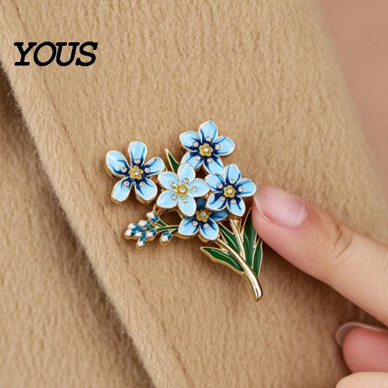 Gold Metal Lapel Pin Forget Me Not Flower Brooch, Alloy Blue Floral Pin, Memorial Enamel Literary Style Jewelry Brooch for Coat, Dress, Hats,