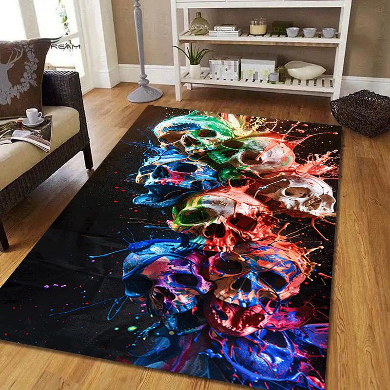 1pc Scary skull Print, Design Indoor Area Rug - Soft, Anti-Slip, and Durable Gaming Room Decor for Bedroom, Living Room