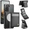 For Samsung Galaxy S22 5G Leather Back Cover Compatible with MagSafe JEEHOOD J06 Phone Case with Card Bag RFID Blocking