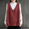 Весна Осень Женский Жилет Вязаный Свитер Ретро V-образный Вырез Свободный Без Рукавов Однотонный Пуловер Ажурный Ромбовидный Текстурный Топ Повседневная Одежда