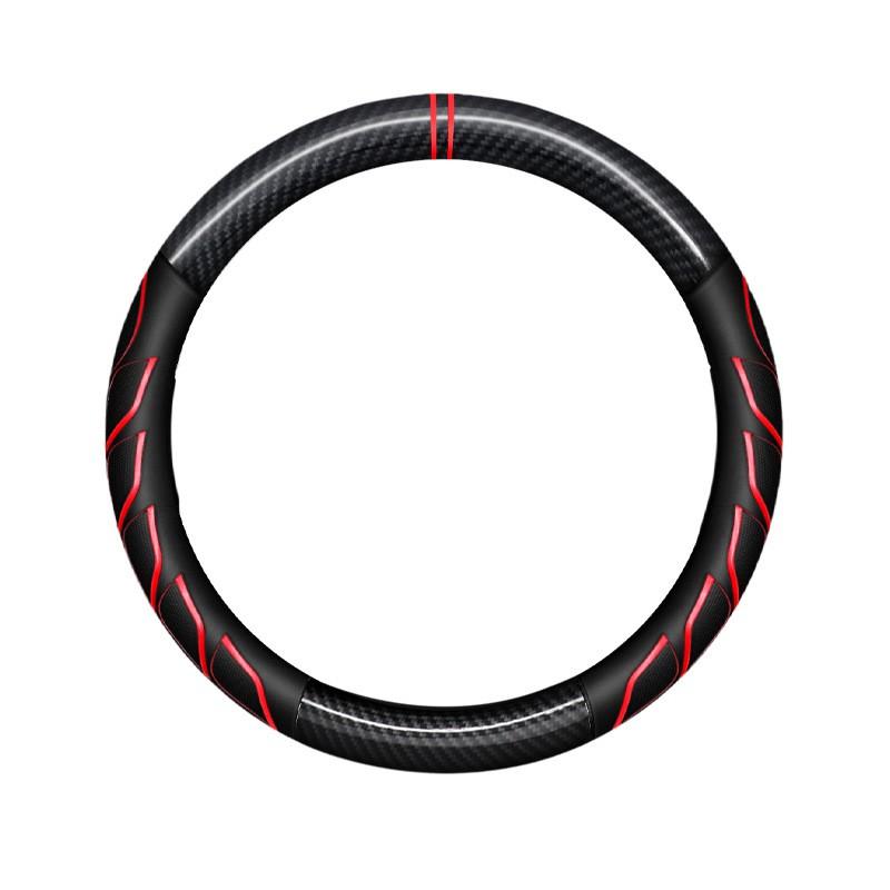 Carbon Fiber Sport Steering Wheel Cover Leather Grip 38cm Universal Car