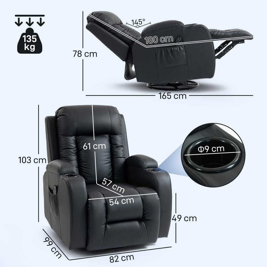 Massage Chair with Rocking, Reclining & Heat Function, 3 Modes, Rotatable, Black