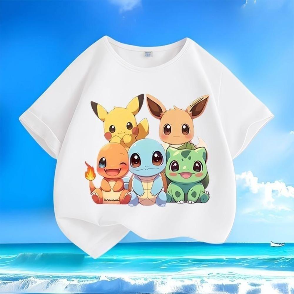 Детская футболка с принтом Pokémon 2026, Повседневная с круглым вырезом, Короткий рукав, Пикачу, Свободный летний топ для мальчиков