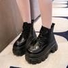 Модные женские кожаные ботильоны 9 см Новые 2024 Осень Зима Плюшевые Теплые Массивные Ботильоны Клиновидные Каблуки Мотоциклетные Ботинки Молния Черные Меховые Туфли