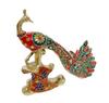 Original Brass Vintage Peacock Sitting Decorative Showpiece In Multicolored