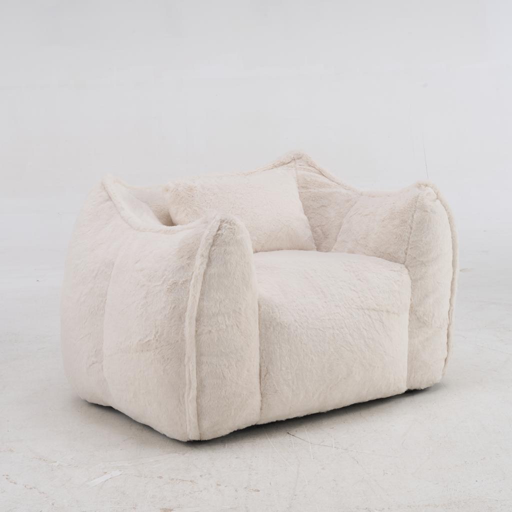 Giant Bean Bag Chair with pillow, Comfy Large Bean Bag Chairs for Adults and Kids, Faux Fur Floor Sofa for Living Room Bedroom Apartment, Beige