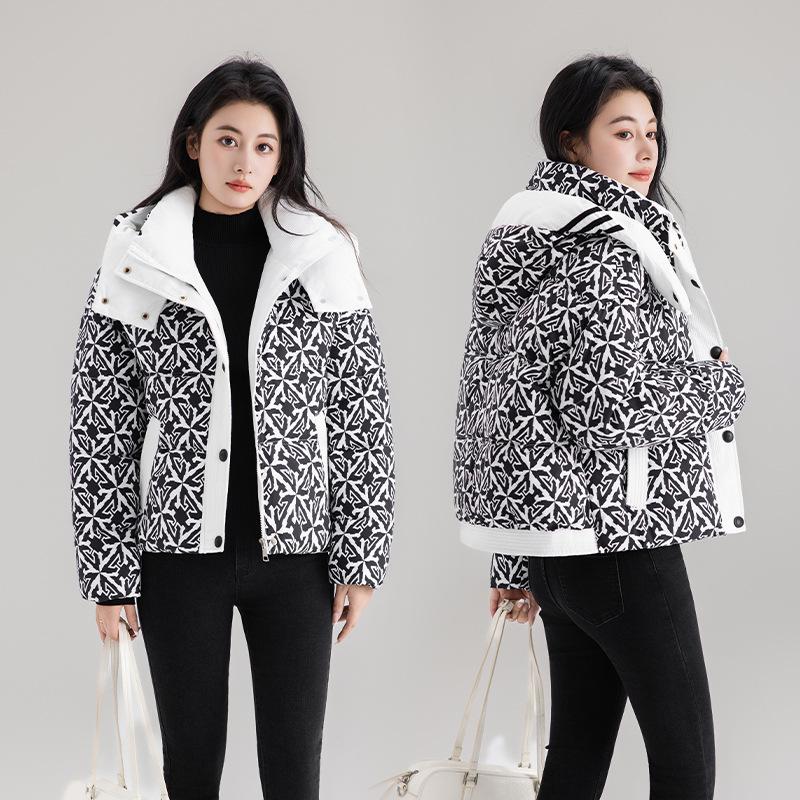 Women's Cotton-padded Coat New Loose Winter Warm Fashion Printed Coat Thickened Hooded Cotton-padded Coat for Small Size