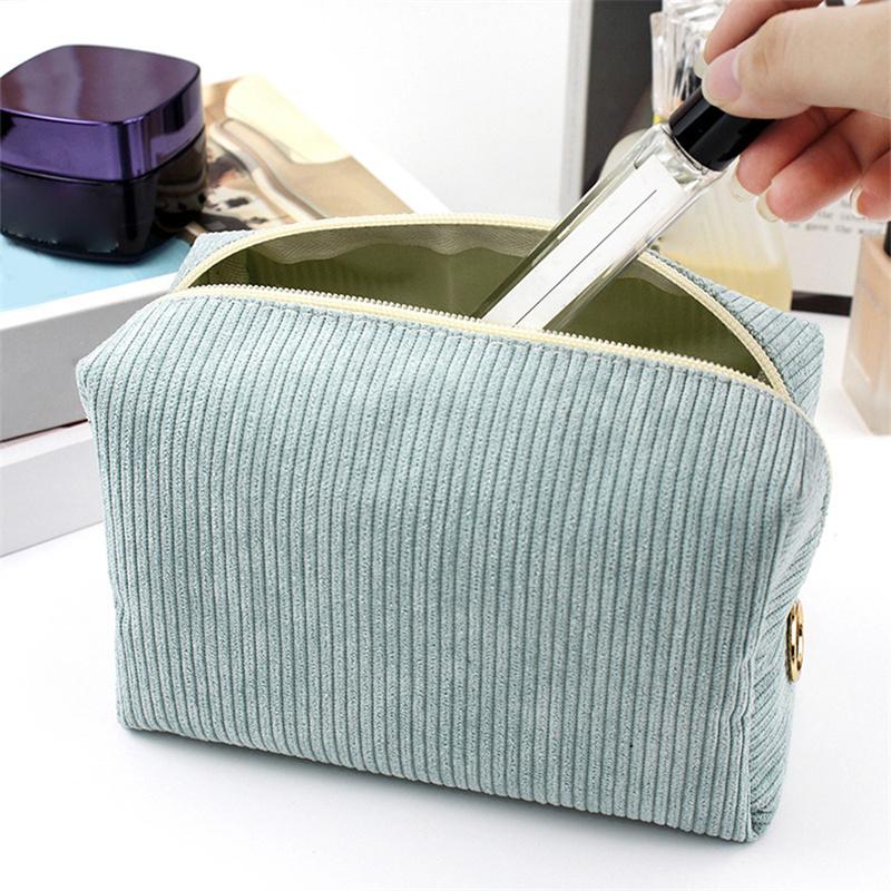 Women's Corduroy Cosmetic Pouch Portable Maleup Handbags Travel Toiletry Storage Bag