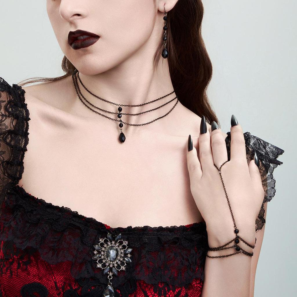 Европейско-американское многослойное колье-чокер с кристаллами и бусинами: Аксессуар в холодном стиле