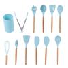 Набор кухонной утвари 12 шт./набор, антипригарная кухонная утварь, деревянная ручка, силиконовая кухонная утварь