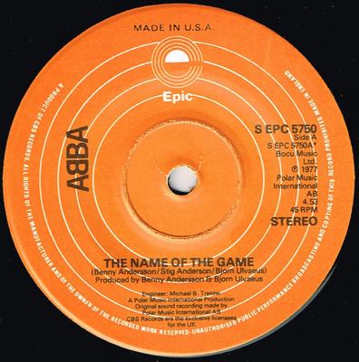 7-дюймовая пластинка ABBA - The Name Of The Game SEPC5750 Epic 1977 UK Поп Б/У