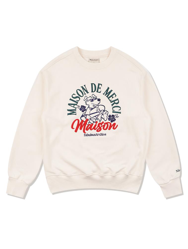 LA MAISON STUDIO Unisex Fun Puppy Skateboards Heavy Terry Sweatshirt Cream (Fce3Ts603M)