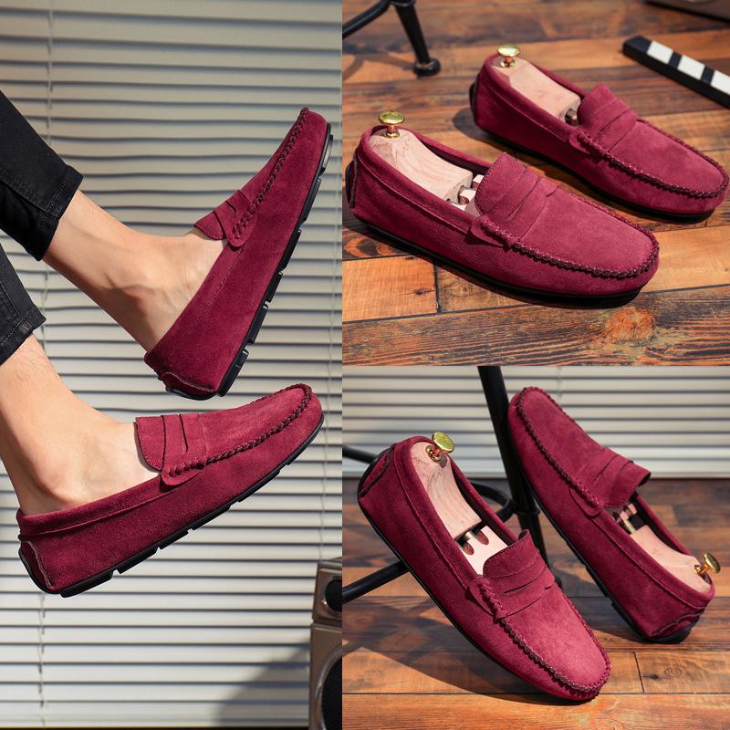 Модные мужские мокасины без застежек, повседневная мужская обувь на осень, легкие туфли на плоской подошве, мужские прогулочные туфли, замшевые кожаные мягкие мокасины для вождения
