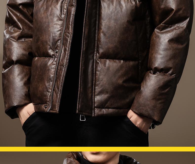 Мужская зимняя куртка 2024 года из натуральной кожи с утеплителем из 90% утиного пуха - Свободная, теплая, повседневная для улицы, большого размера