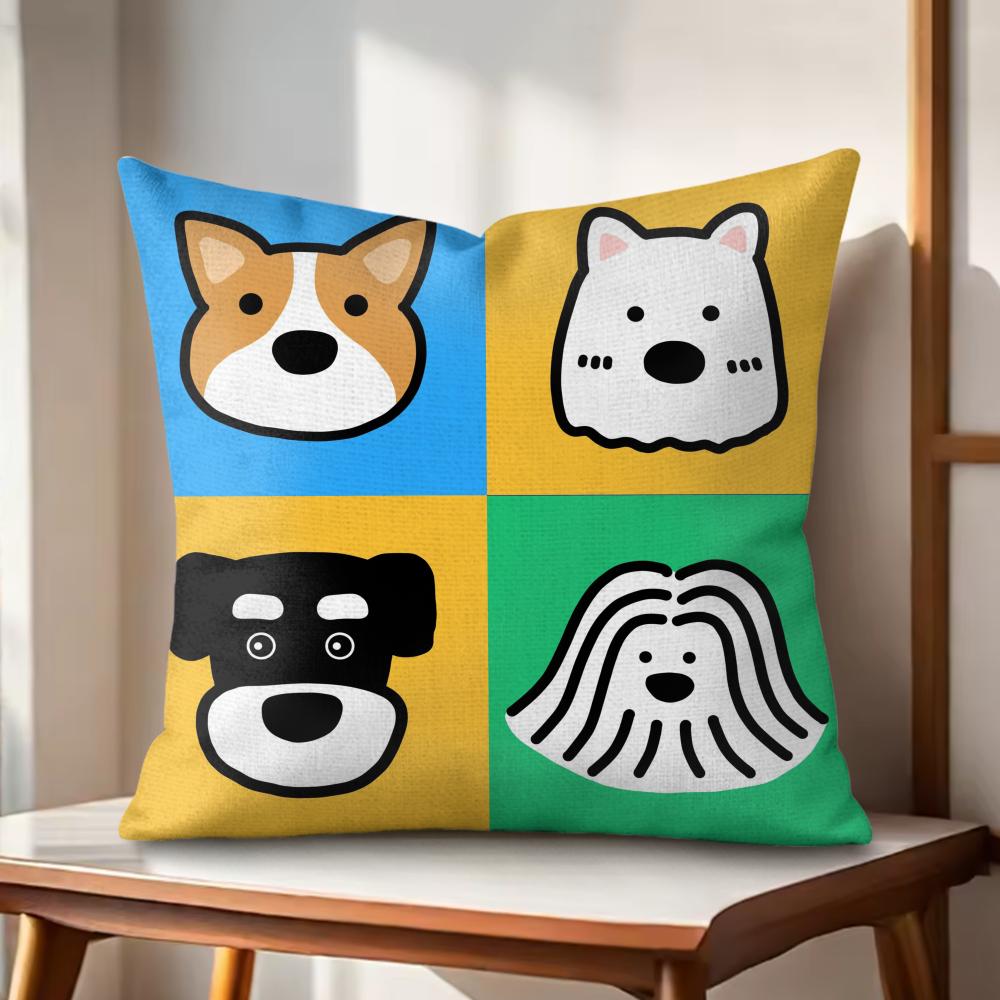 Cartoon Simple Cute Dog Cushion Cover Natural Linen Organic Fabric DoubleSided Printing Couch Pillow Covers Home Decor