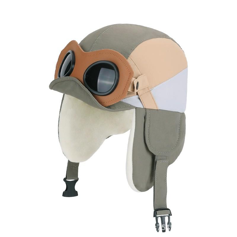 Kids Winter Warm Fleece-Lined Aviator Hat With Ear Protection Goggle Cover Unisex Ages 4-10