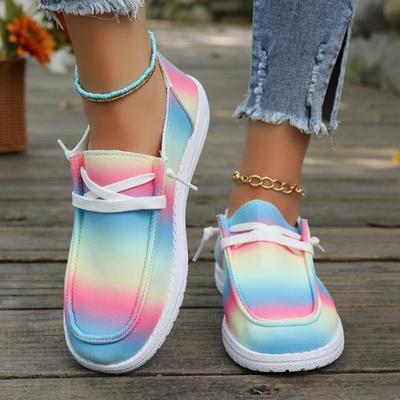 Европейские американские туфли больших размеров 2024 года, новые легкие повседневные спортивные туфли на плоской подошве с градиентной расцветкой и низким вырезом на шнуровке