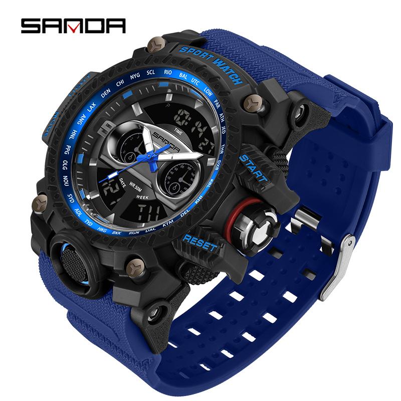 SANDA G Style Новые мужские часы 50M Водонепроницаемые Спортивные Военные Кварцевые часы Для мужчин Светодиодные Цифровые Электронные Наручные часы Часы