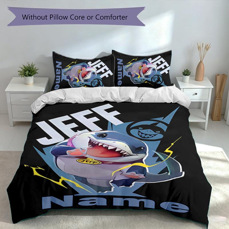 3pcs Custom Name Jeff the Land Shark Set,Includes 1 Duvet Cover and 2 Pillowcases,All-season Bedroom Decor