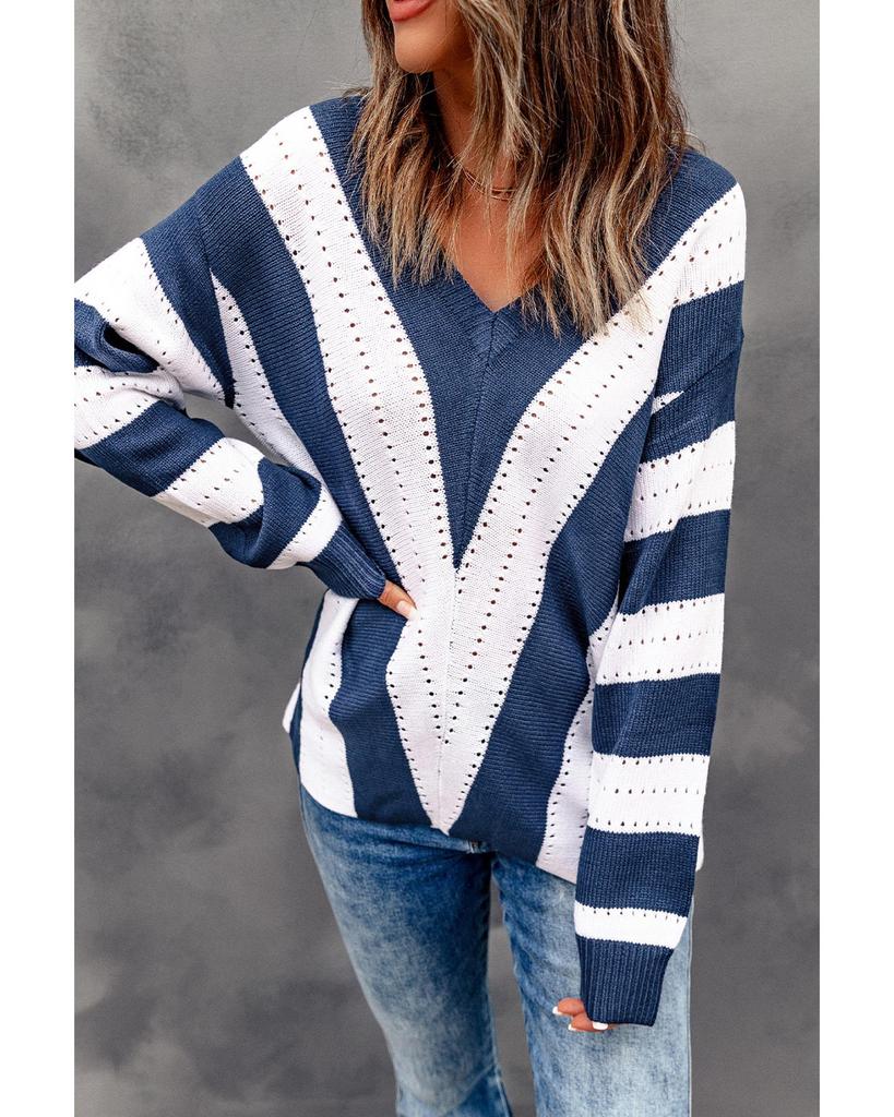 Azura Exchange Colorblock V Neck Knitted Sweater