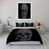 Edgy Gothic Bedding Set,Striking Illustration of Sparkling Rhinestone Skull with Blue Outline Print Duvet Cover,Bedroom Decor