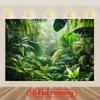 Tropical Jungle Landscape Polyester Background - Fresh Green Leaves and Sunlight Through Trees