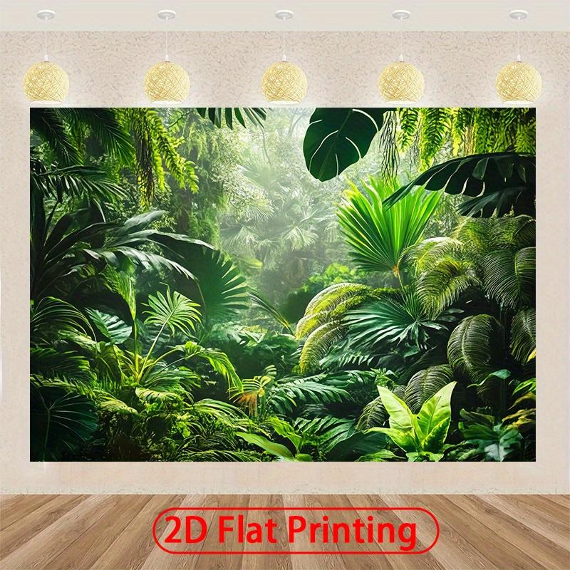Tropical Jungle Landscape Polyester Background - Fresh Green Leaves and Sunlight Through Trees