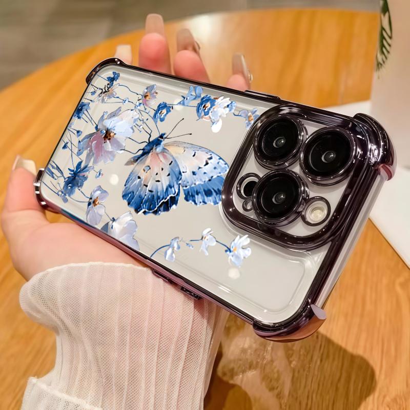 Butterfly Plating Clear Phone Case For iPhone 17 Air 16 e 15 14 13 12 11 Pro Max Plus Mini SE 2020 2022 Anti-Fall Airabag