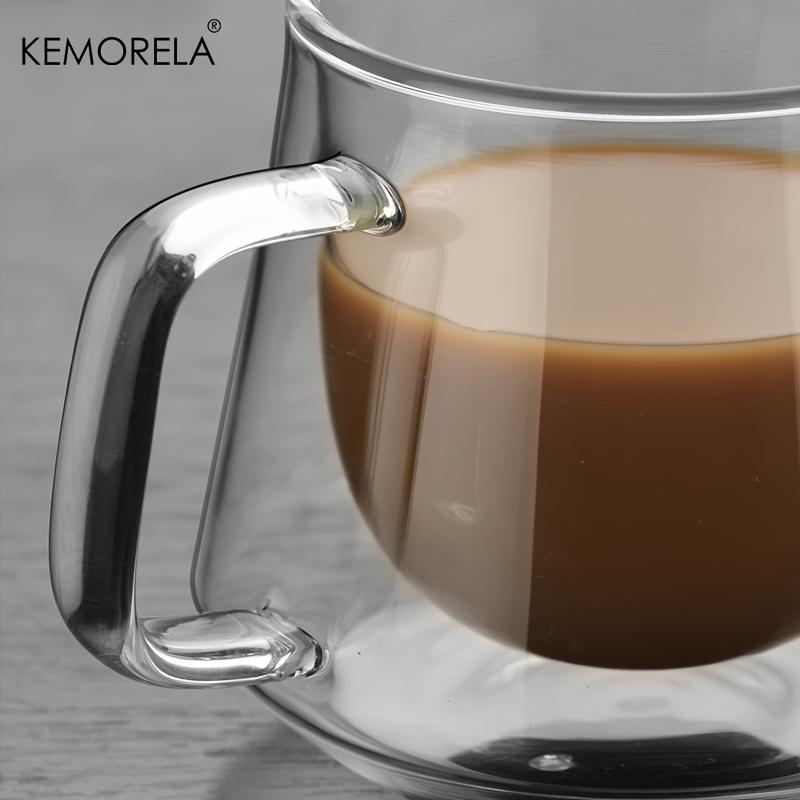 KEMORELA 4 шт. Двойная стенка Стеклянная Кофейная Чашка С Ручкой Изолированная Прозрачная Кофейная Чашка Двойная стенка Посуда для Напитков Чай Молоко Латте