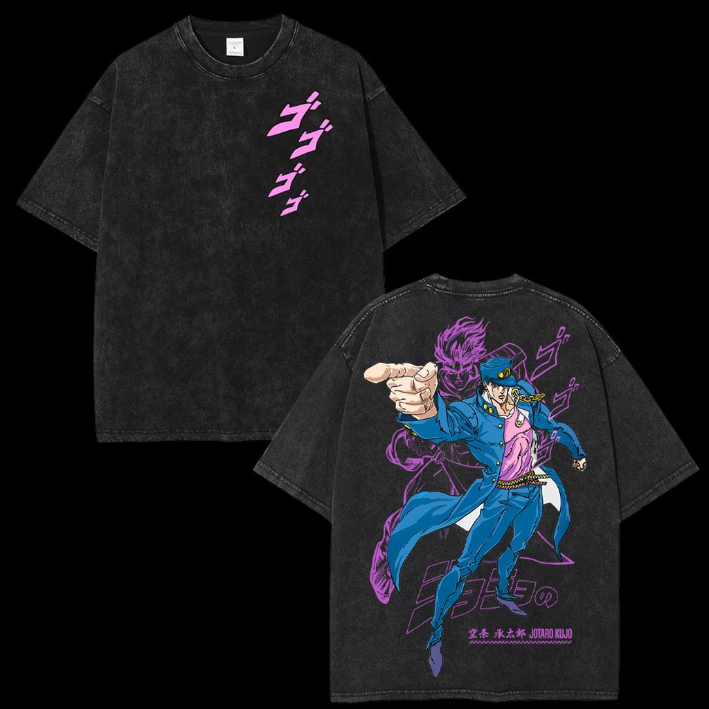 Стирка Графической Футболки Аниме Jojo Bizarre Adventure Jotaro Kujo Dio Brando Двусторонняя Оверсайз Футболка Высокое Качество Короткий Рукав Женская Мужская Одежда