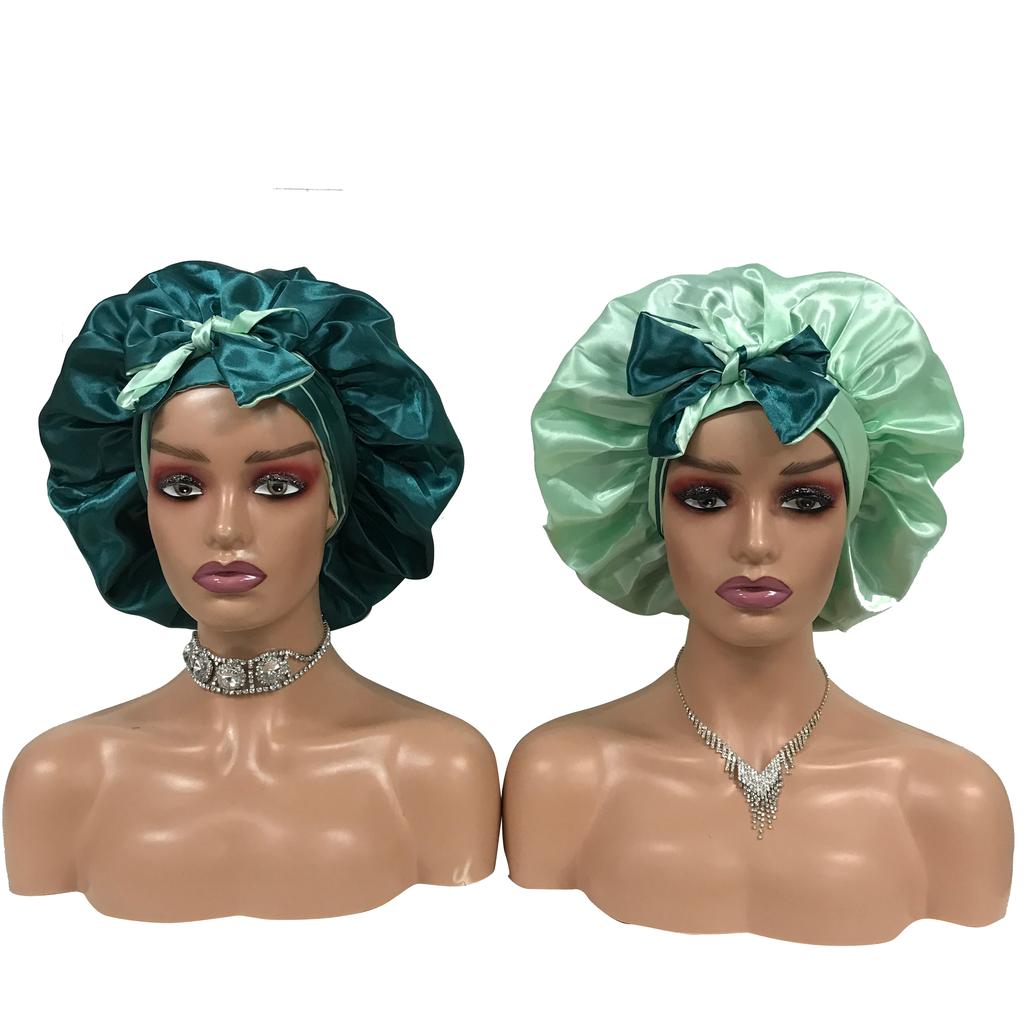 Custom Logo Reversible Soft Satin Hair Bonnet Silk Sleeping Cap Double Sided Bonnet with Long Tie Wrap