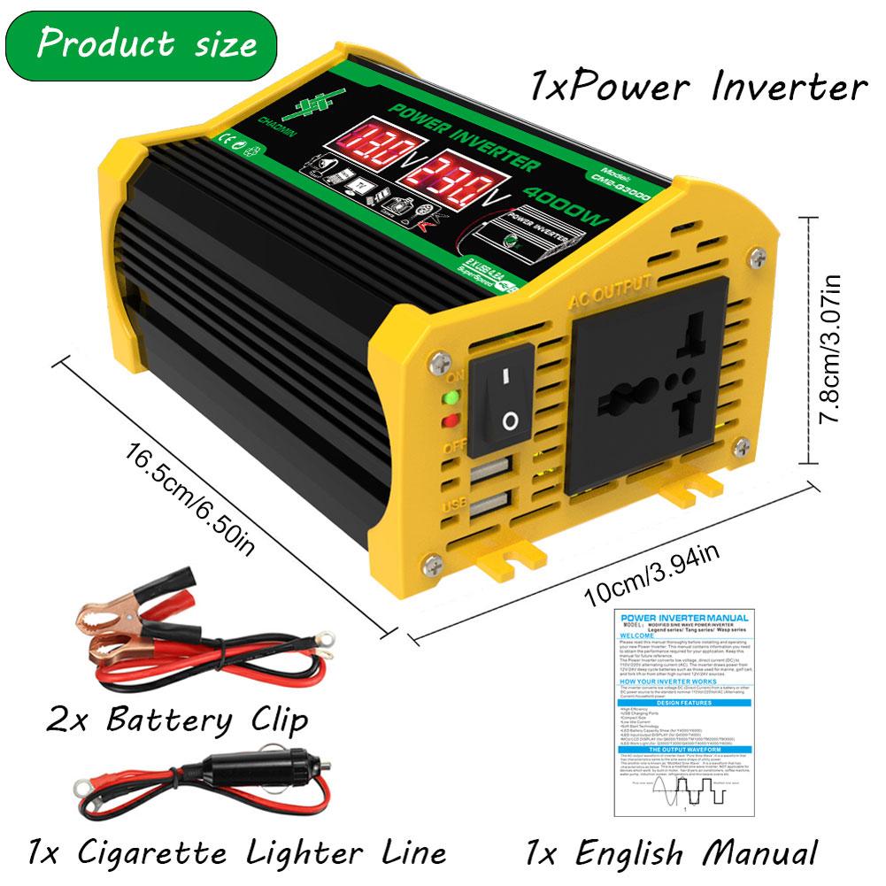 4000W DC 12V To AC 110V 220V Dual USB LCD Display Solar Inverters Portable Power Bank Car Converter Digital Power For Camping RV