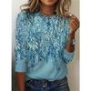 Women's Floral 3D Print Long Sleeved Top Spring and Autumn Round Neck Fashionable Casual T-shirts