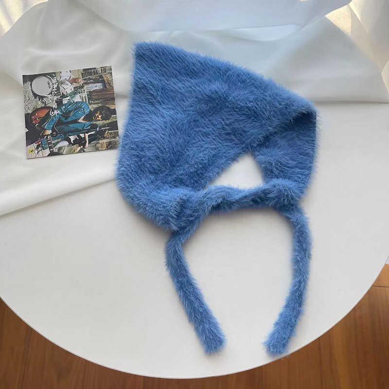 Женский пушистый вязаный шерстяной треугольный шарф и повязка на голову-галстук от французских брендов - Осенне-зимнее тепло, милый и очаровательный стиль.