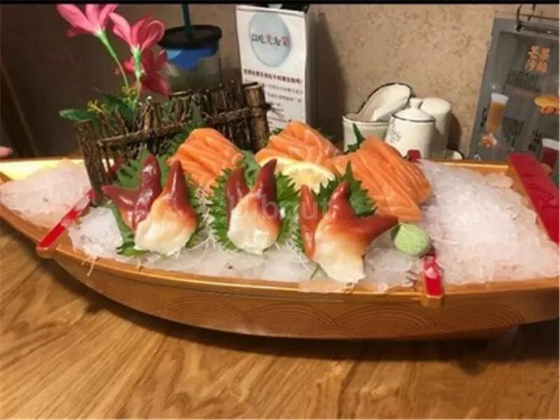 Черно-красная лодка для суши и сашими лед еда морепродукты тарелка лоток для сашими из лосося Креативный японский контейнер для еды бочка для суши декор лодка