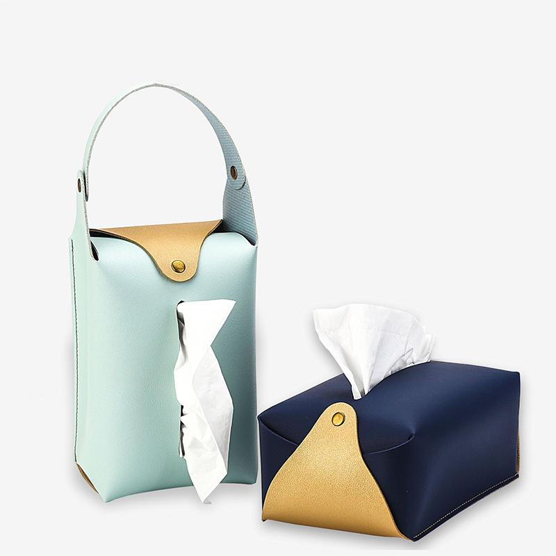 Retro Elegant Leather Tissue Box Hanging Car Tissue Bag Universal Portable Waterproof Home Kitchen Napkin Organizer Nordic