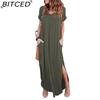 Сексуальное женское платье размера плюс 5XL, летнее однотонное повседневное платье макси с коротким рукавом для женщин, длинное платье, женские платья