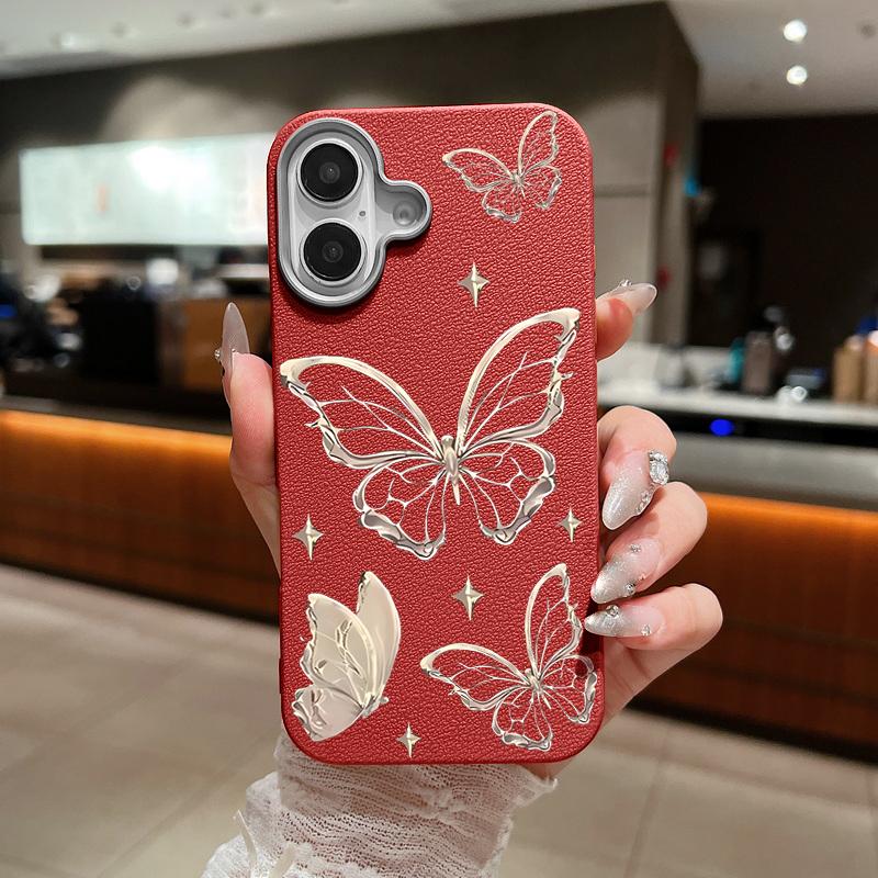 Чехол из ТПУ с рисунком бабочки и текстурой из кожи для iPhone 16 Pro Max 15 14 Pro 13 12 11, мягкий, ударопрочный, тонкий чехол для телефона