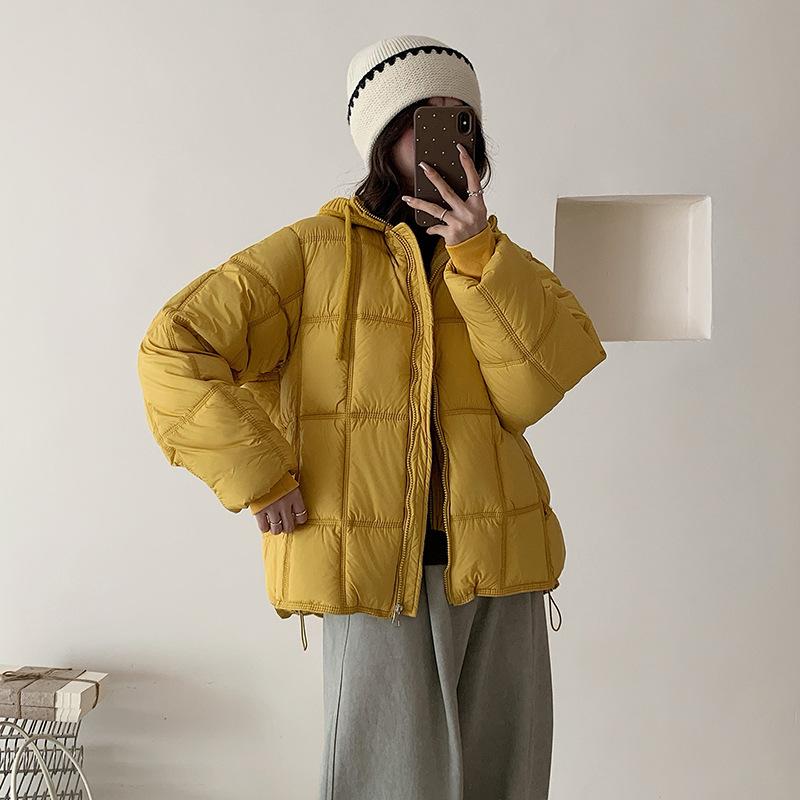 New fake two-piece loose cotton-padded coat women's knitted hooded puff cotton-padded jacket warm and thickened cotton-padded jacket