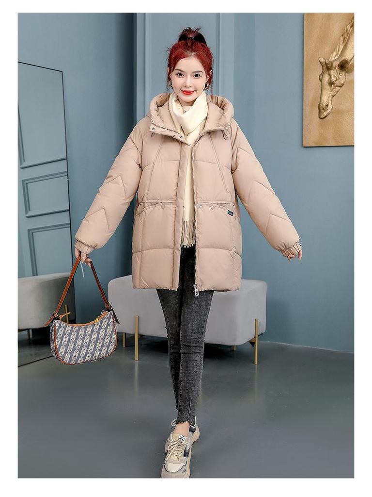 2024 Winter Plus Size Korean Style Mid-Length Thickened Cotton Coat for Women