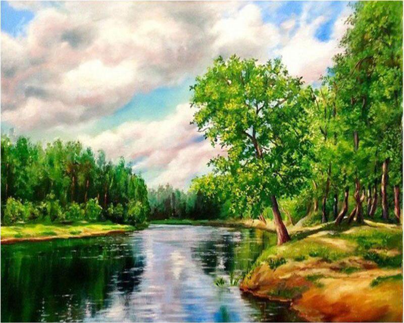 Алмазная картина Проточная вода Деревенский пейзаж Весна 5D Алмазная вышивка Крестиком Собака Животные Фотографии Стразы Мозаика Распродажа Wall Art