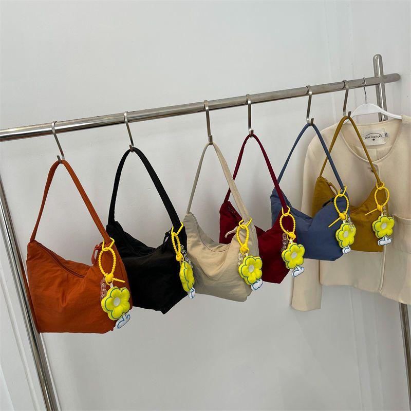 Solid Color Women Underarm Bags Soft Nylon Ladies Simple Hobos Shoulder Bag Female Clutch Purse Small Handbags Girls Armpit Bag