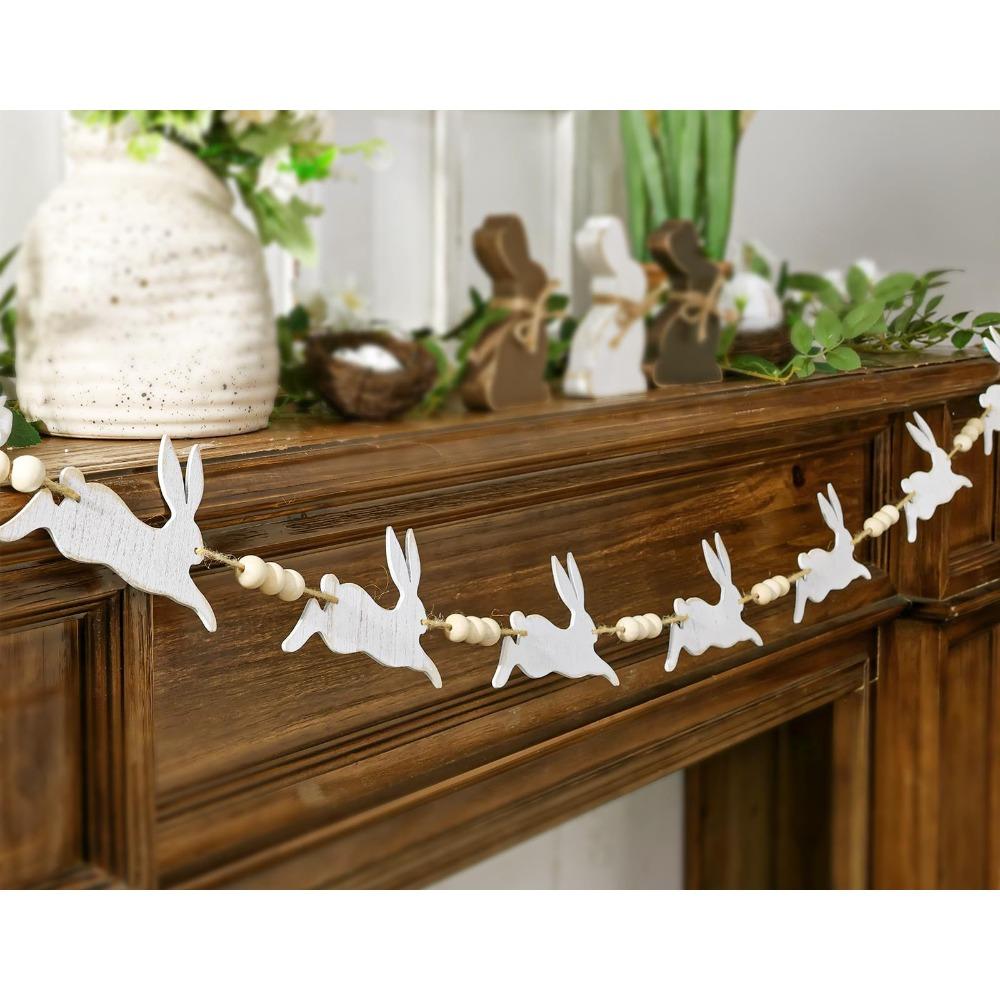 Bunny Carrot Bead Wreath Decoration Easter Spring Bunny Carrot Garland for Home Door Wall Easter Party Festive Decor