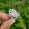 925 Silver Pear Plume Agate Gemstone Bezel Mother Statement Wedding Ring Jewelry