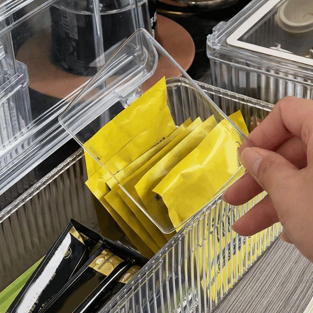 Пластиковый контейнер для хранения чайных пакетиков Прозрачный пылезащитный контейнер для хранения соломинок Большая вместимость с крышкой Контейнер для хранения косметики Спальня