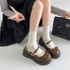 French Brown Round Head Platform Small Leather Shoes Women's 2025 New Spring Versatile Skirt Shallow Mouth Mary Jane Single Shoes