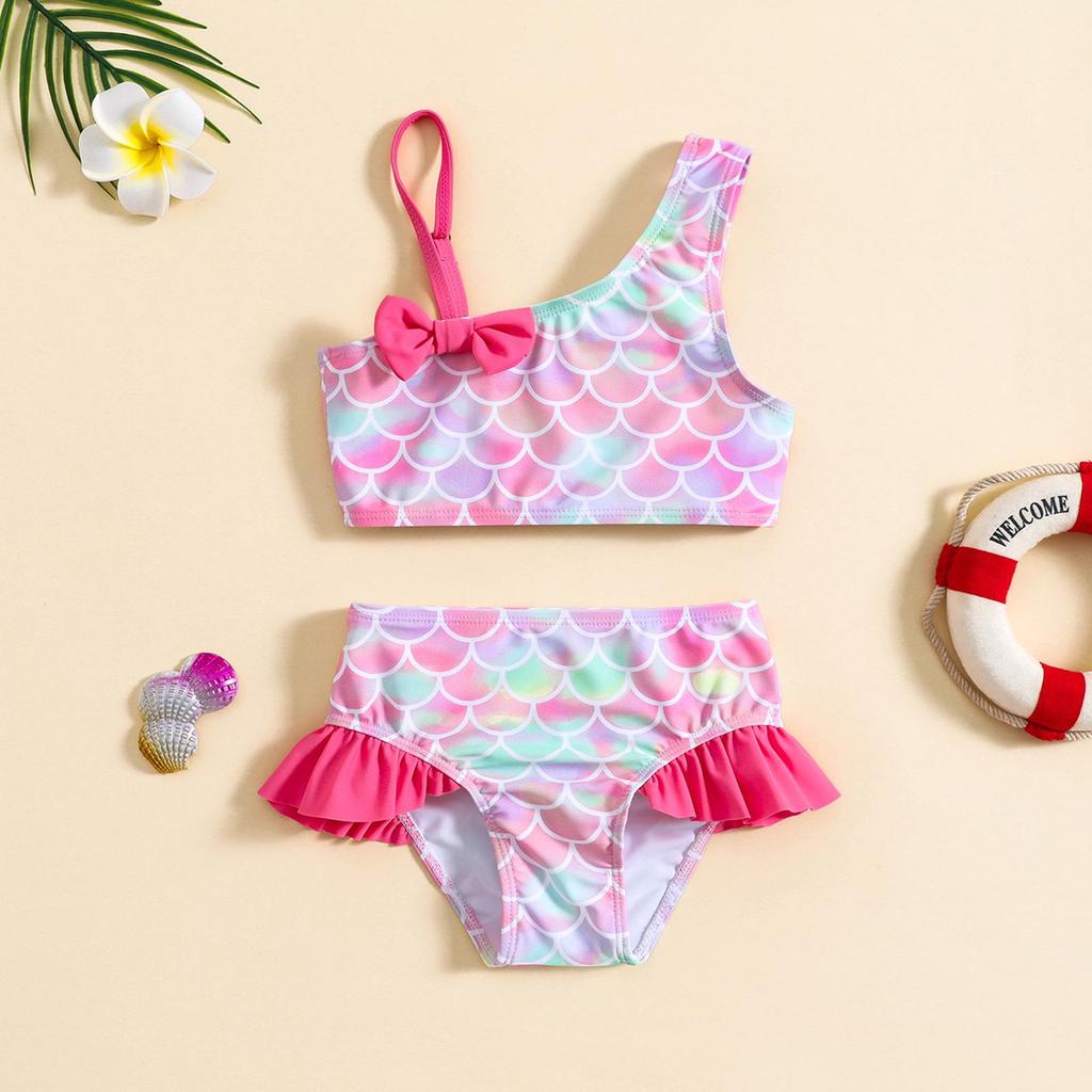 Children's One-Shoulder Bow Bikini Swimsuit