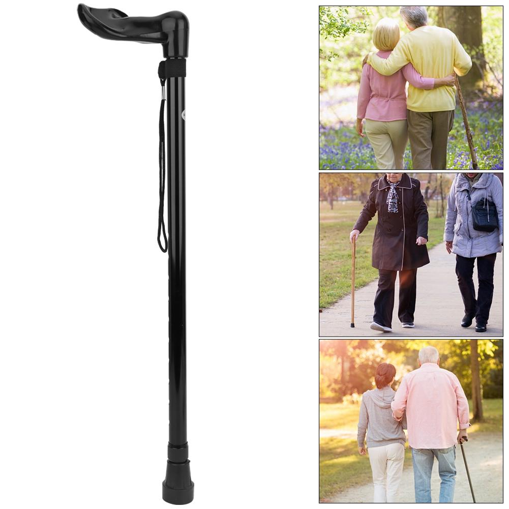 Aluminium Alloy Lightweight Telescopic Adjustable Elderly Walking Stick Anti Skid Simple Cane(Black