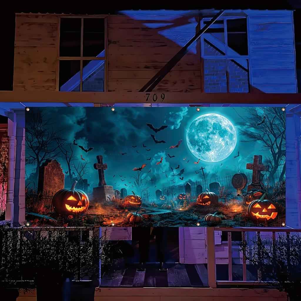 Halloween Ghost Garage Banner - Vibrant polyester fabric, large outdoor wall decorationzyc